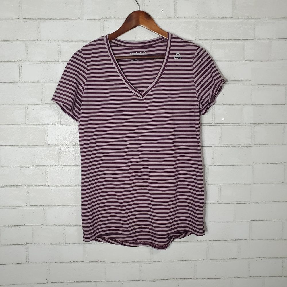Reebox purple stripe v-neck tee
